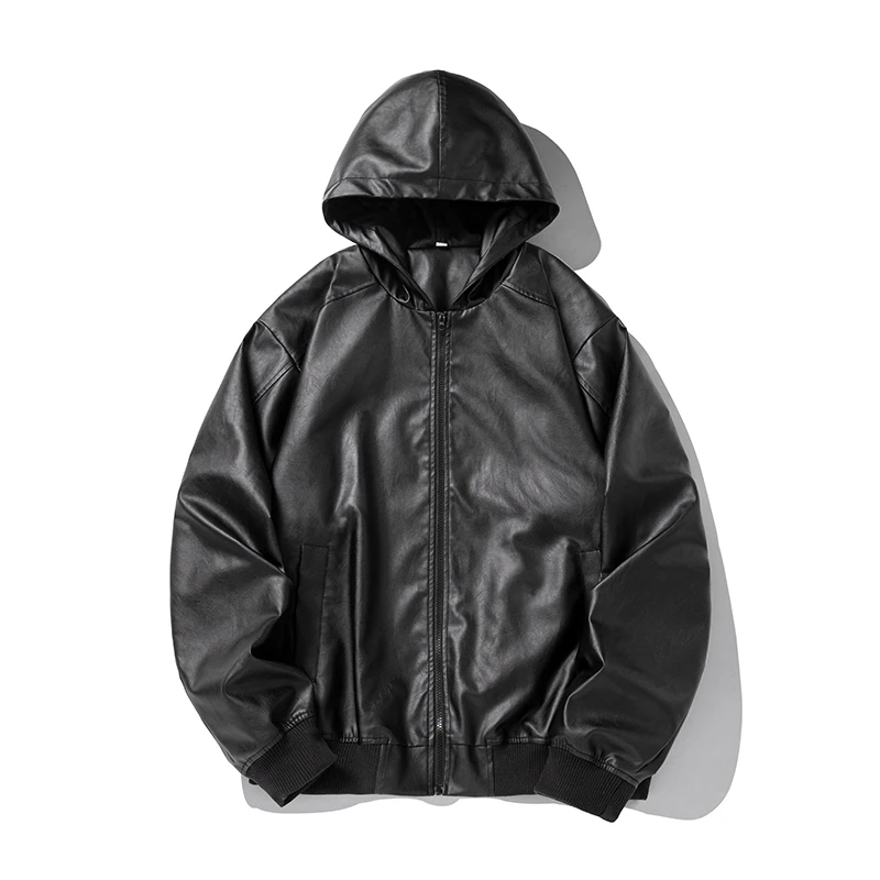 Black Hooded Leather Jacket