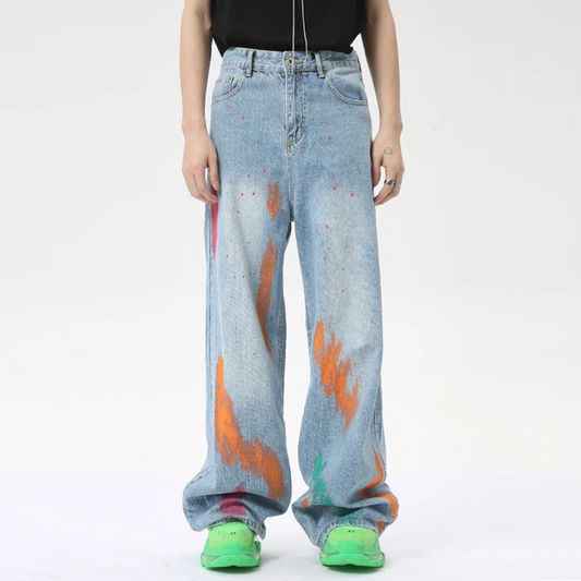 Paint Splattered Straight Leg Jeans