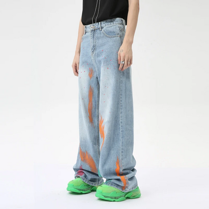 Paint Splattered Straight Leg Jeans