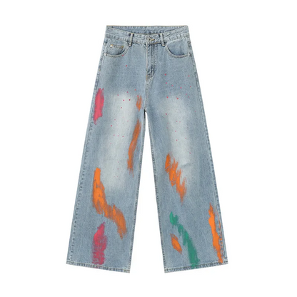 Paint Splattered Straight Leg Jeans